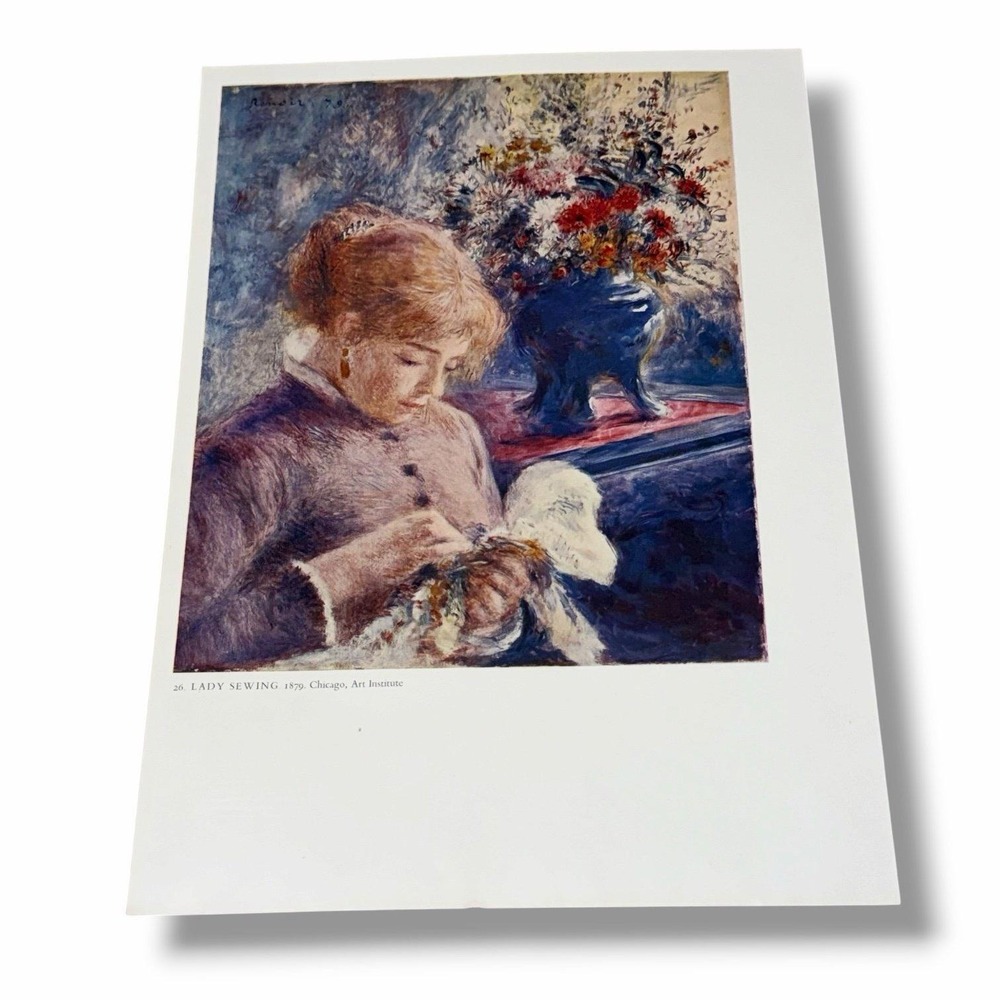 Vintage Art Book Plate Illustration Lady Sewing Auguste Renoir J